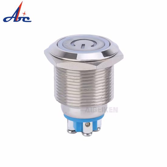 19mm 1no Flat Round Head Screw Terminal Latching Ring Power Logo Illuminated Brass Push Button Switch