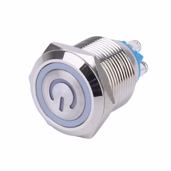 19mm 1no Flat Round Head Screw Terminal Latching Ring Power Logo Illuminated Brass Push Button Switch