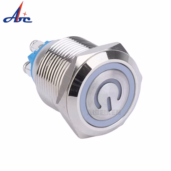 19mm 1no Flat Round Head Screw Terminal Latching Ring Power Logo Illuminated Brass Push Button Switch