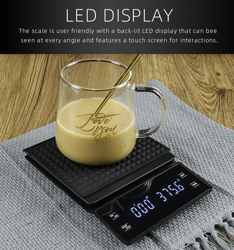 ABS Plastic LED Touch Screen 3kg Food Coffee Scale Timer