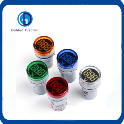 Mini voltímetro digital redondo de 22mm, mini lâmpada indicadora de led, vermelho, verde, amarelo, azul e branco, cores, medidor de tensão, lâmpada piloto